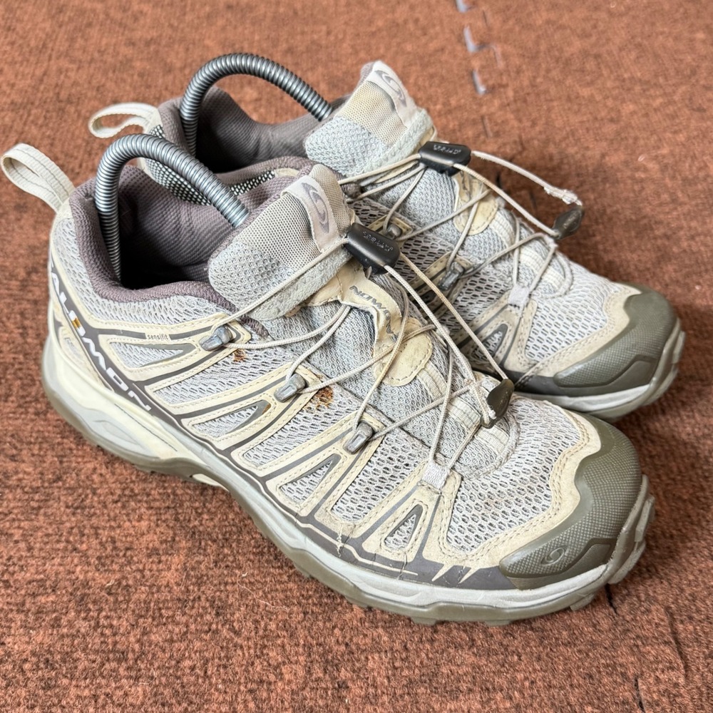 Salomon X Ultra Women Trail Running Shoes Grey Tan Contagrip Quicklace Hiking b-